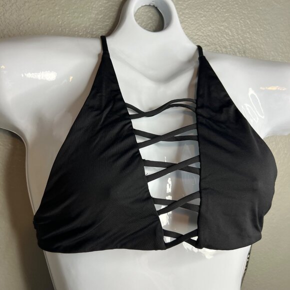 Dippin Daisys Caged Bikini Swim Top Size S‎ Criss Cross Front Black Strappy NWT - Picture 2 of 6